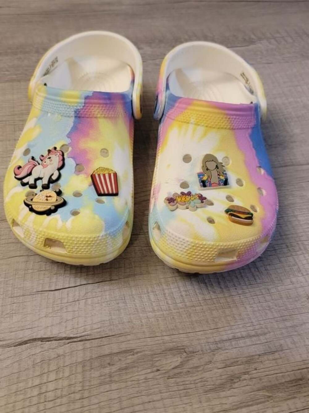 CROCS Kids Tie-Dye Slip-On Clogs in Yellow, Pink & Blue